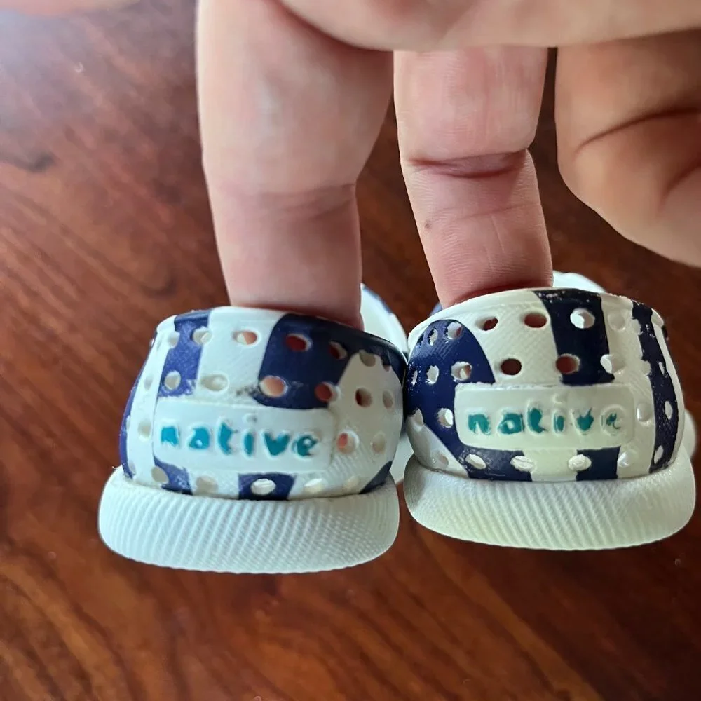 Native Blue and White Striped Shoes- Size‎ Toddler 4C
